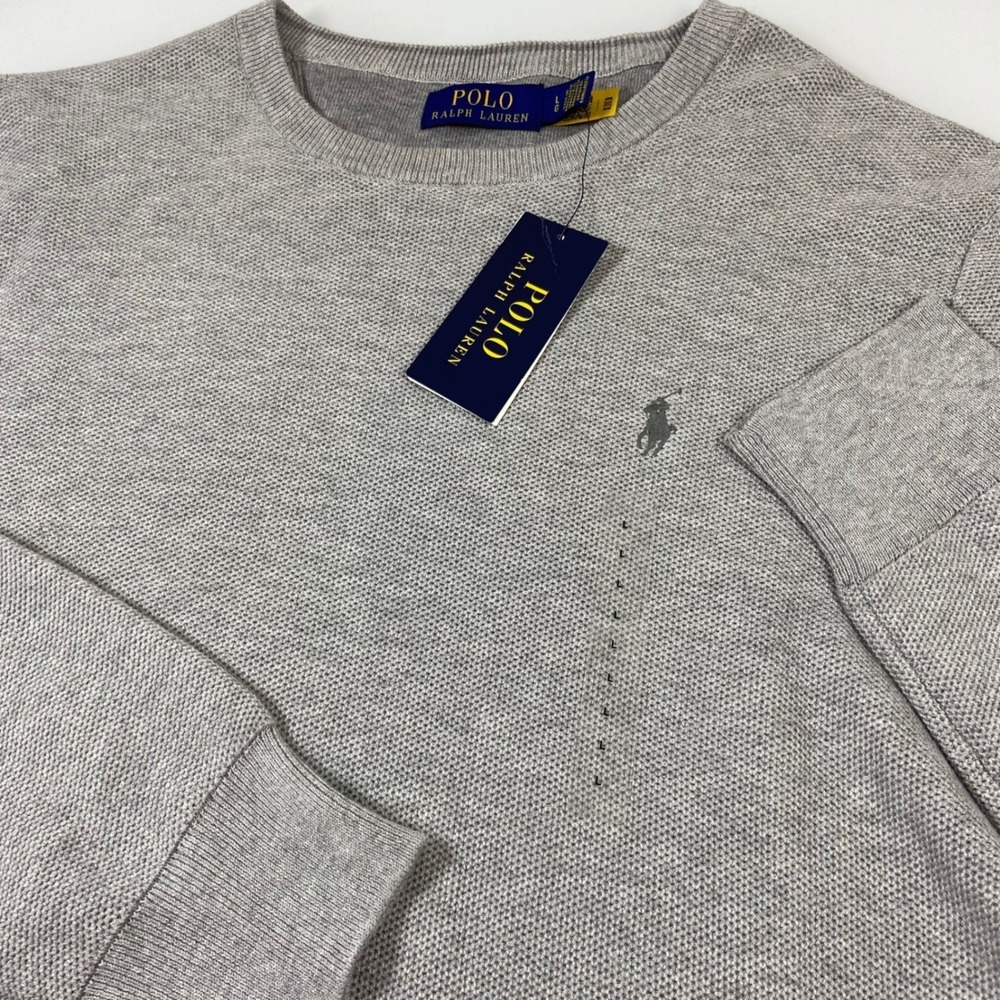 Polo Ralph Lauren Men XL Crew Neck Waffle Knit Sweater Gray Long Sleeve NEW
